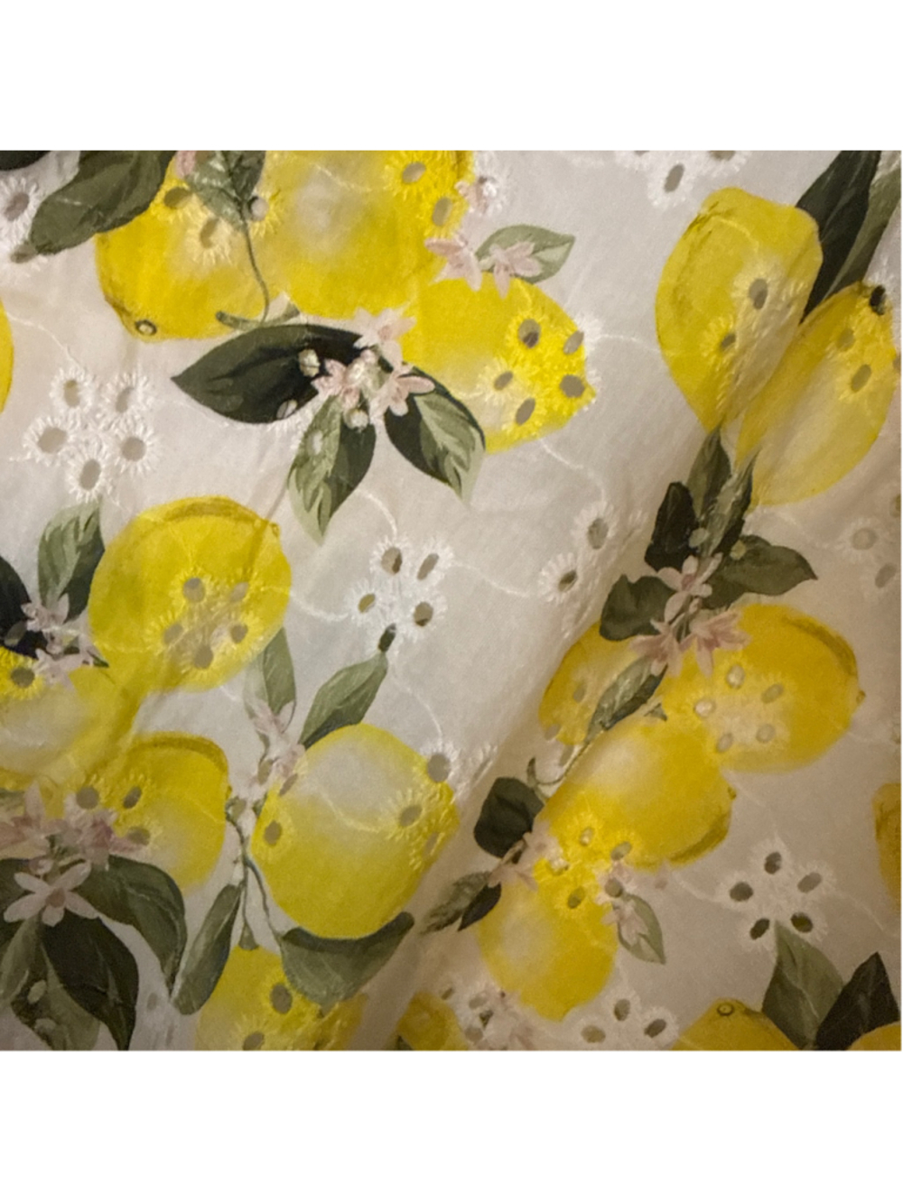 Freestyle Lemon Print Eyelet Sleeveless Dress, White/Yellow Made in Italy - Picture 6 of 6